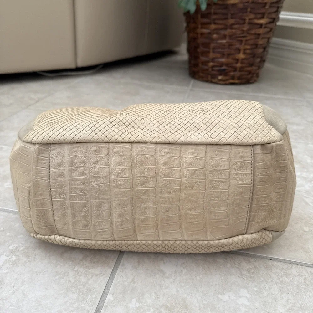Genuine Furla Embossed Croc & Python Leather‎ Bag Italy Purse Beige Color